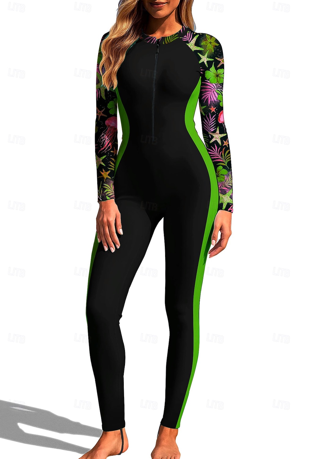 Dam Rash-guards Helkroppsutslagskydd Surfdräkt i ett stycke Blommig Tropisk Färgblockerande Dragkedja med inbyggd BH Dragkedja fram UV Solskydd Fullständig Täckning UPF50+ Långärmad Heltäckande 2026 - $49.99 –P7
