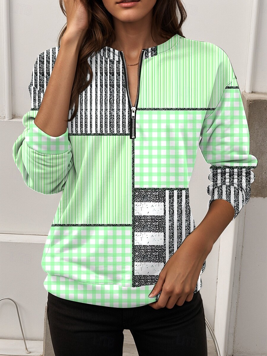 Dames Sweatshirts met rits Vetoketju Afdrukken Grafisch Geometrisch Modieus Casual Lange mouw Ronde hals Normale tops Straat Dagelijks gebruik blauw Blozend Roze Paars Groen Lente Herfst 2026 - $27.99 –P4