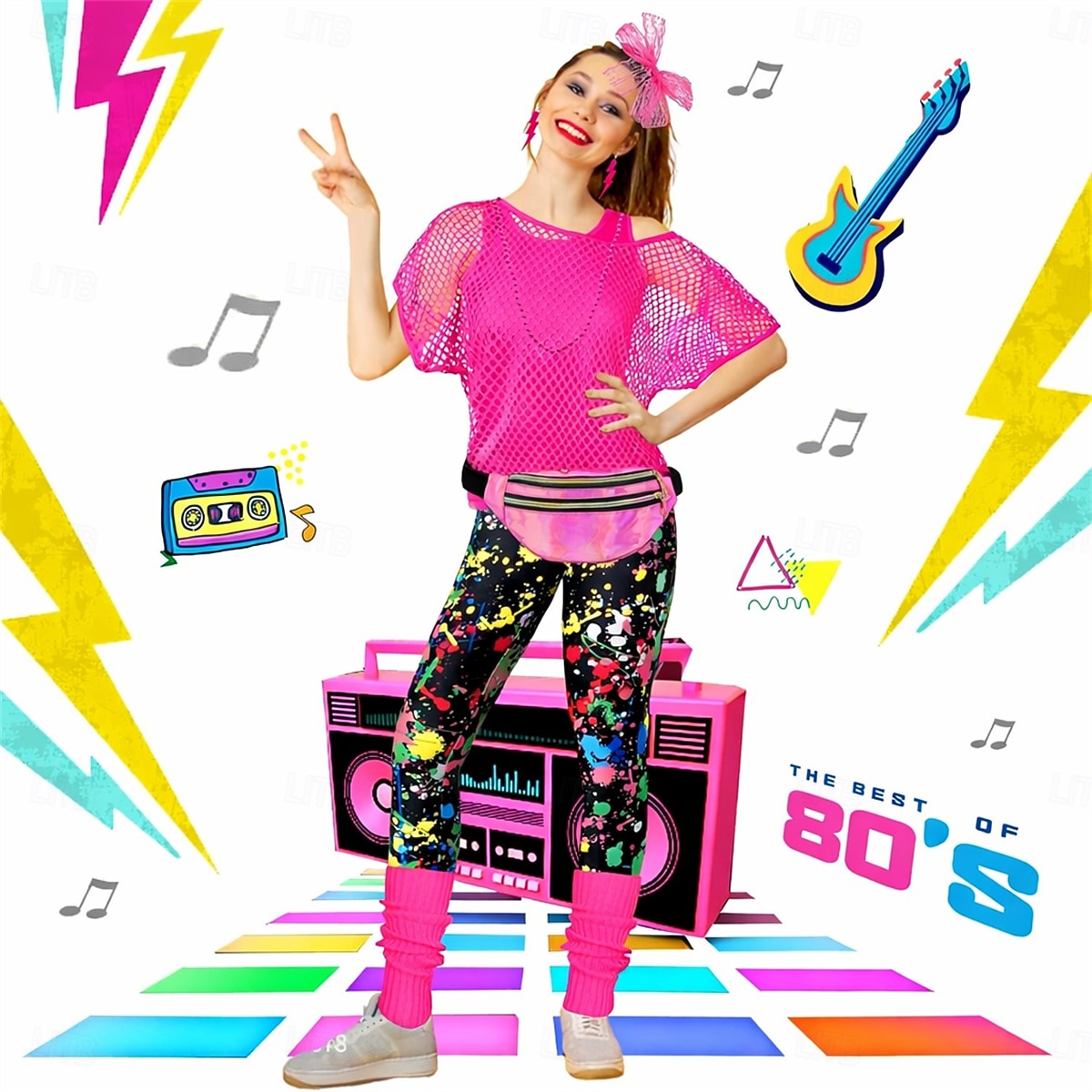 דִיסקוֹ שנות ה-80 תלבושות חולצה חותלות עם אביזרים רטרו תחפושות בגדי ריקוד נשים תחפושת קרנבל נשף מסכות מסיבה וערב מצעד הגאווה חודש הגאווה מבוגרים חולצה עוד אביזרים חותלות 2026 - $64.99 –P3