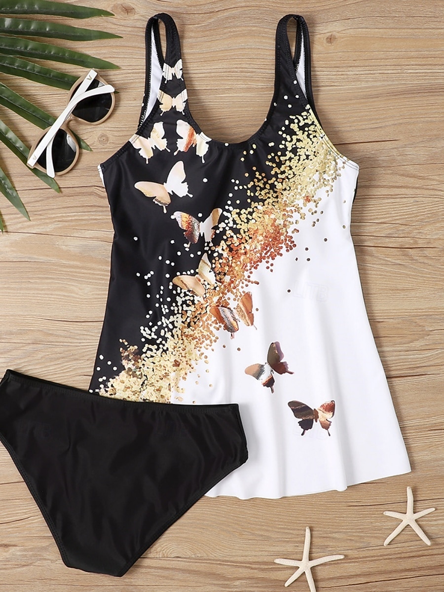 Costum de baie pentru femei tankini 2 piese cu slipuri cu control al burticii talie înaltă cu spatele gol pentru vacanțe la plajă cu gradient cu fluturi cu guler V fără mâneci 2026 - €18.99 –P4