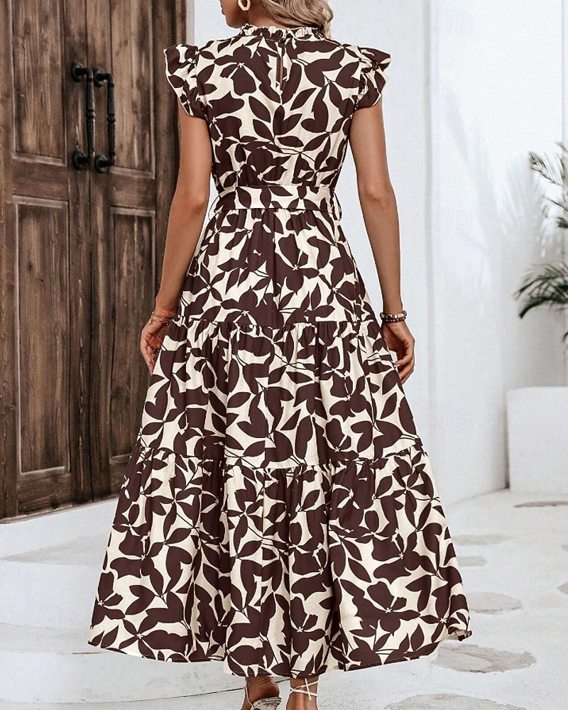 Per donna Abito Midi Abito Floreale Abito Stampato Moda Moderno All'aperto Vacanza Uscire Vestibilità comoda Floreale Senza Maniche Collo alla coreana Arancione Marrone Verde Blu scuro Estate del 2026 a $26.99 –P12