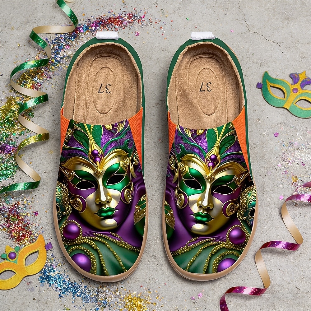 Scarpe Slip-On in Tela con Stampa di Maschere da Carnevale da Donna per Mardi Gras - Calzature Festive e Leggere con Vestibilità Larga per Parate Celebrazioni in Strada Feste a Tema e Uscite Estive del 2026 a $54.99 –P4