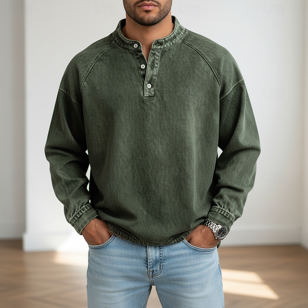 SoftFade™ Herrs T Skjorta Henley Skjorta Denim Skjorta 100% Bomull Syra Tvättad Skjorta Tee Topp Lång Ärmd Enkel Vintage Streetwear Avslappnad Färgad Tvättad Raglanärmar Stående Krage Henley Sport 2026 - $31.99 –P6