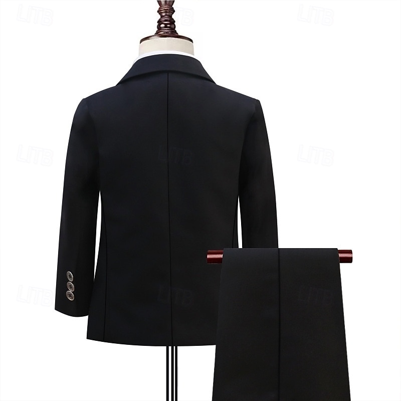 Completo da fedi nuziali per bambini, 4 pezzi, blazer &gilet & pantaloni  &cravatta ragazzo abito formale casual esterno festa moda fresco basic tinta unita blu nero poliestere del 2026 a $79.99 –P2