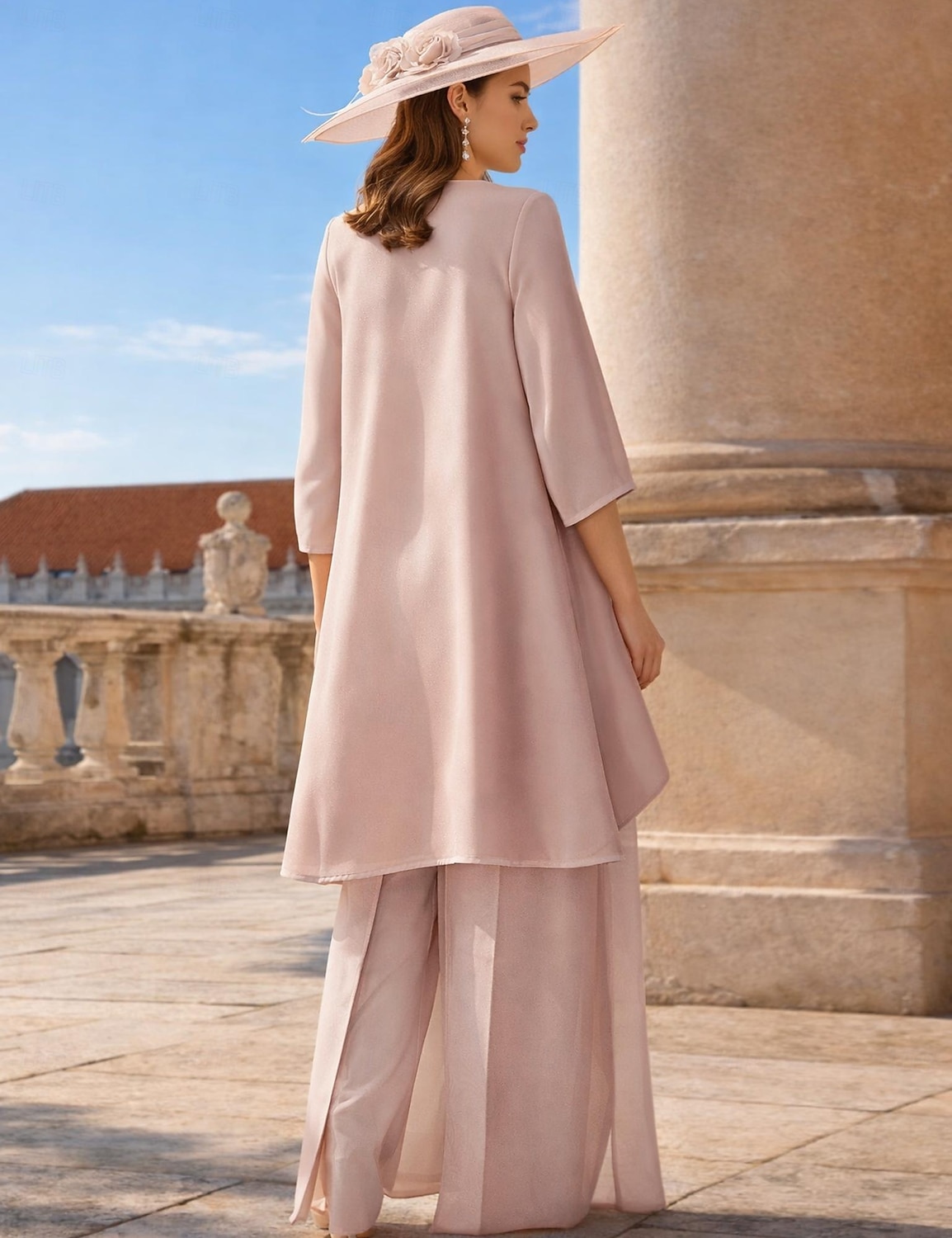 Broek 3-delig pak Tot de grond Moeder van de bruid jurk Mouwloos Ronde hals Elegant Grote maten Formeel Bruiloft gast Chiffon Kant met Appliqués 2026 - AU $253.66 –P2