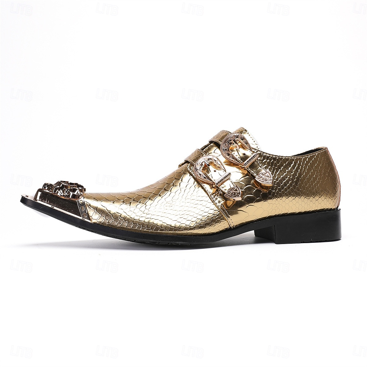 Herren Mardi Gras Gold Schlangen-Druck Doppel-Schnalle Loafer – Luxus 100% Premium Rindsleder Schuhe mit glänzendem Gold-Finish Perfekt für Karneval festliche Partys und besondere Anlässe 2026 - $109.99 –P4