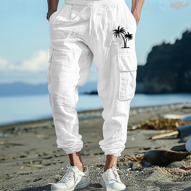 Homens Corredores Calças de linho Calças Calça verão Calças de praia Com Cordão Cintura elástica Bolso com aba Côr Sólida Conforto Respirável Diário Ao ar livre Praia Férias Moda Preto Branco de 2026 por $32.99 –P17