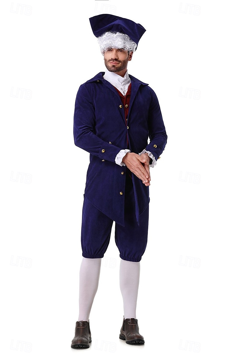 250e anniversaire des États-Unis Rococo Baroque Tenues Manches longues George Washington Epoque Coloniale Guerre d'indépendance américaine Déguisement Homme Carnaval Jour de l'indépendance 4 juillet de 2026 ? $50.99 –P4