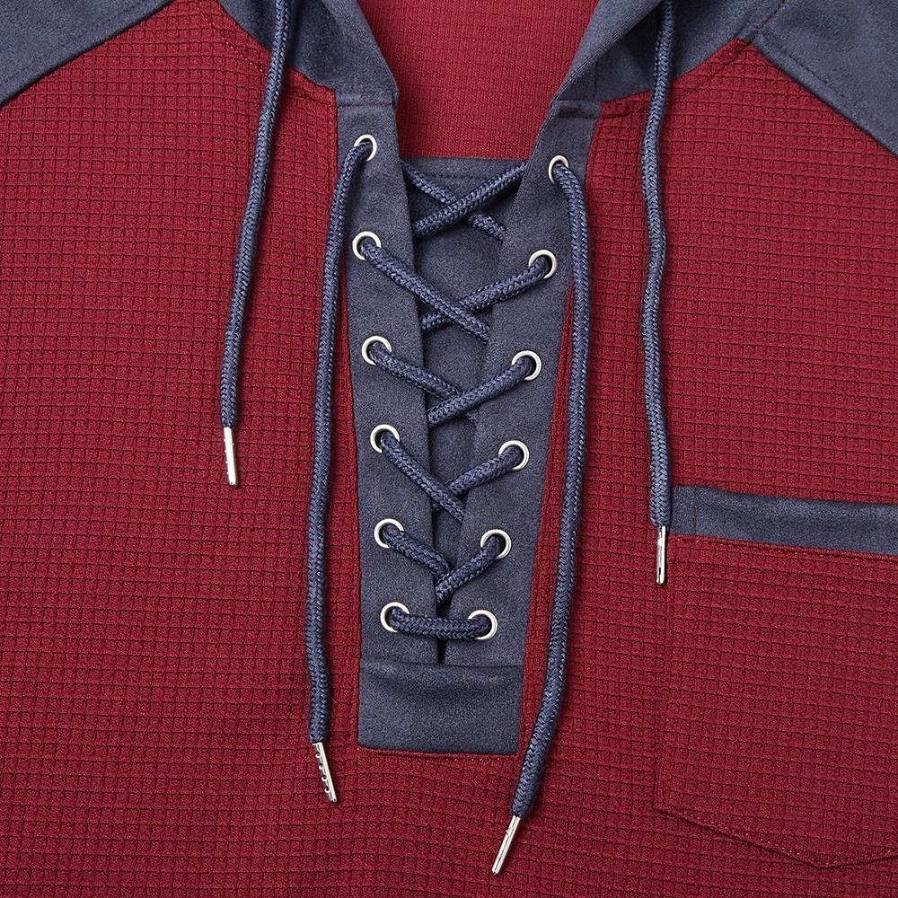 Pánské Vaflové tričko Waffle Henley košile Pánské košile s nášivkami na loktech Dlouhý rukáv Kapuce Podzim Jaro & podzim Pevná barva Módní Moderní Šňůrky Kapsy Slátanina Ležérní Venkovní Večírek Modrá 2026 - $31.99 –P10