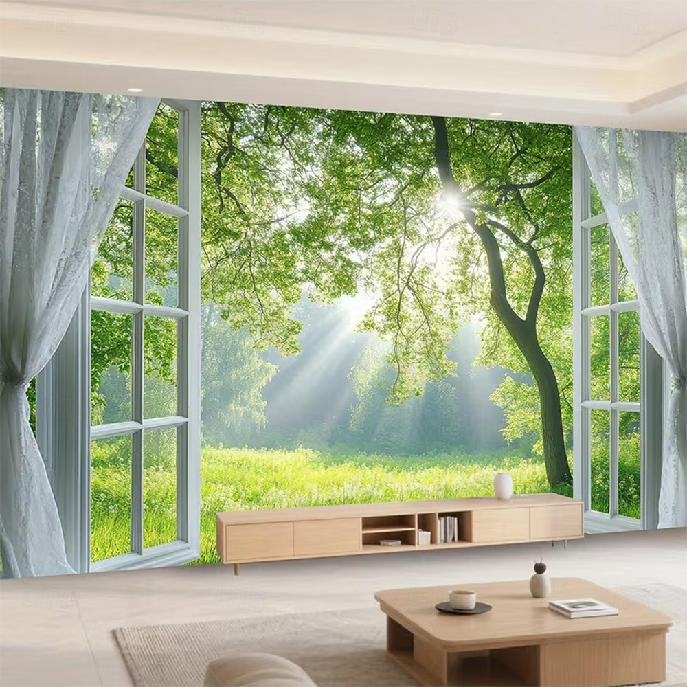 ταπισερί Σημαιάκια Κουβέρτα Ρουστίκ Παράθυρα Δέντρο Μοντέρνα 3D Υπνοδωμάτιο Σαλόνι Κοιτώνας Δωμάτιο Εφήβων Κοιτώνας Κολλεγίου Βεράντα τοίχου Διακόσμηση Σπιτιού 2026 - $19.99 –P3