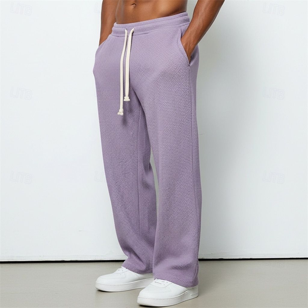 Men's Waffle Sweatpants Trousers Casual Pants Straight Leg Sweatpants Drawstring Plain Comfort Breathable Full Length Casual Daily Outdoor Vacation Fashion Purple Brown Micro-elastic 2026 - $25.99 –P6
