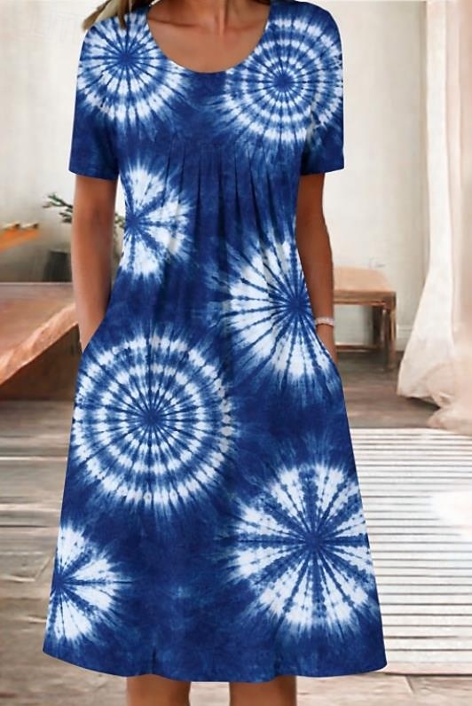 Per donna Abito Midi Vestito Casual Abito Estivo Moda Moderno Quotidiano Spiaggia Weekend Vestibilità regolare Floreale Manica Corta Girocollo Blu Bianco Rosso Blu marino Estate del 2026 a $27.99 –P1