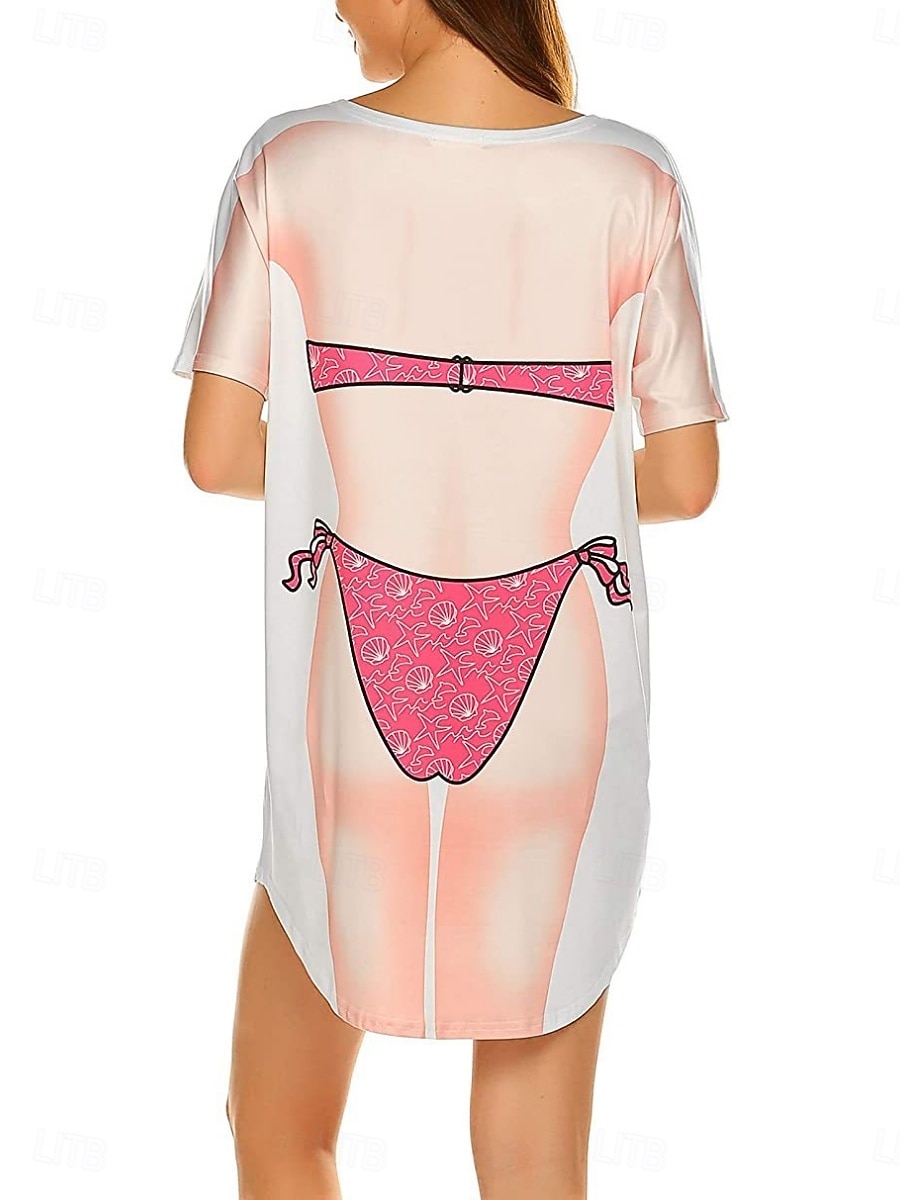 Kvinnors simklänning baddräkt klänning semester strandkläder grafisk rund hals långärmad baddräkter 2026 - $22.99 –P7