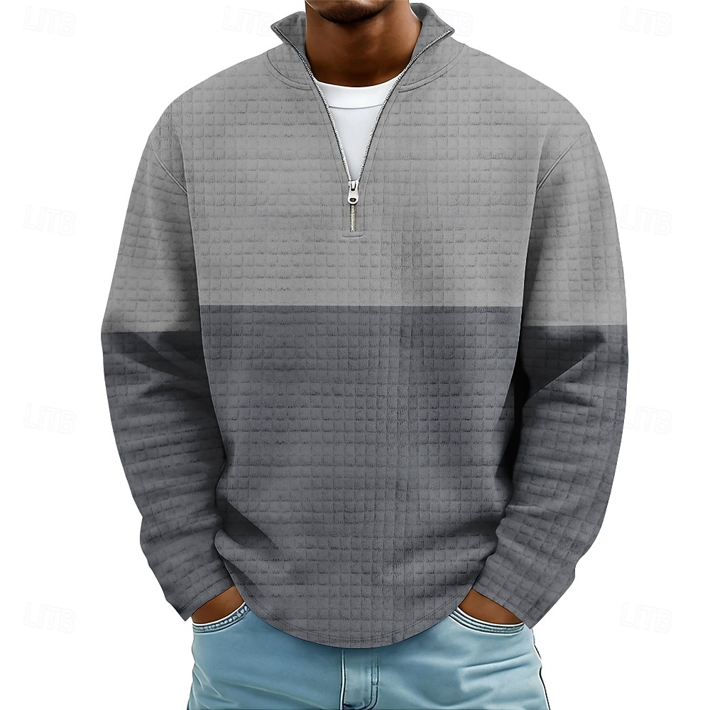 Męskie Kolorowy blok Prążki Bluzy Moda Codzienny Klasyczny Kołnierz stawiany Quarter Zip Dom Na zewnątrz Biuro Praca Niebieski Jasnofioletowy Brązowy Zielony Szary Zapiąć na zamek błyskawiczny Jesie 2026 - $32.99 –P5