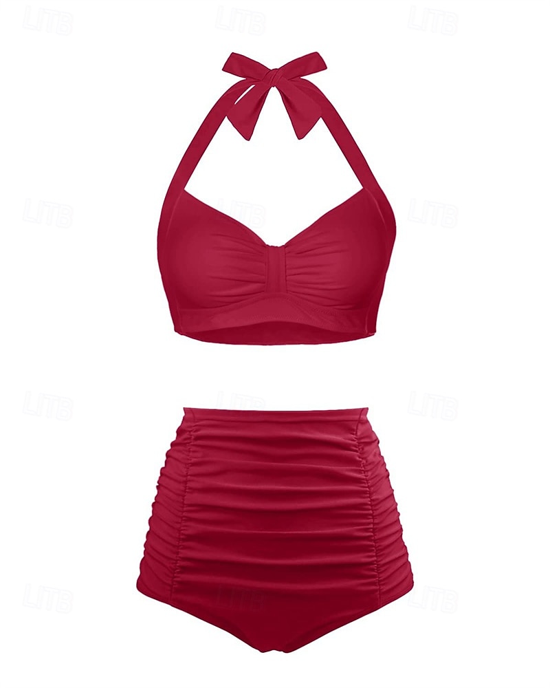 Per donna Costume da bagno Bikini a vita alta con volant 2 pezzi Tropicale Senza schiena Protezione UV Alta elasticità Senza Maniche Costume da Bagno Surf Immersione Snorkeling Estate del 2026 a $15.49 –P9