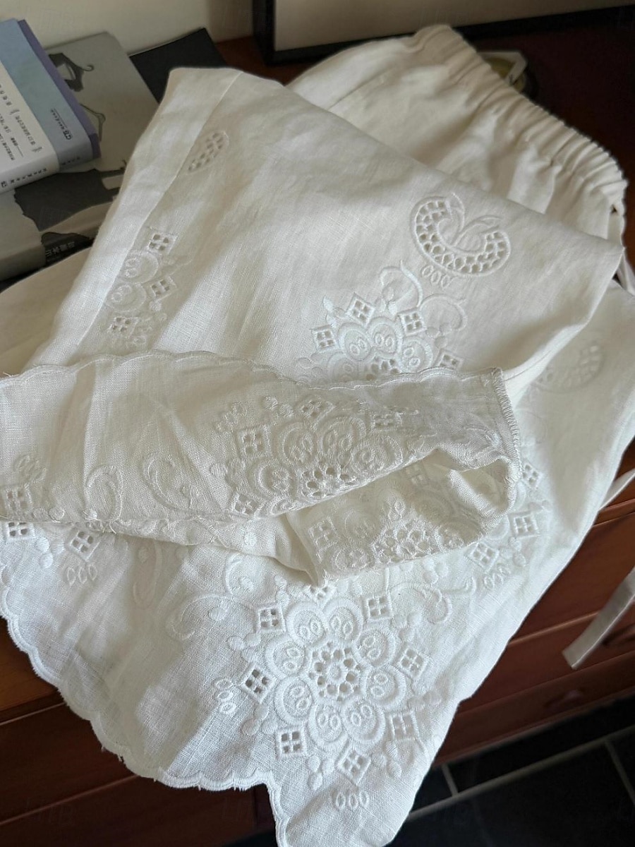 Női Pamut vászon nadrág Nadrág Nyári nadrág Strand nadrág Szabadság Alap Alkalmi Teljes hossz Magas derék Sima Hímzett Zseb Elasztikus derékpánt Mokaszinok Mekano Légáteresztő Nyúlós Szabadtéri 2026 - $52.99 –P1