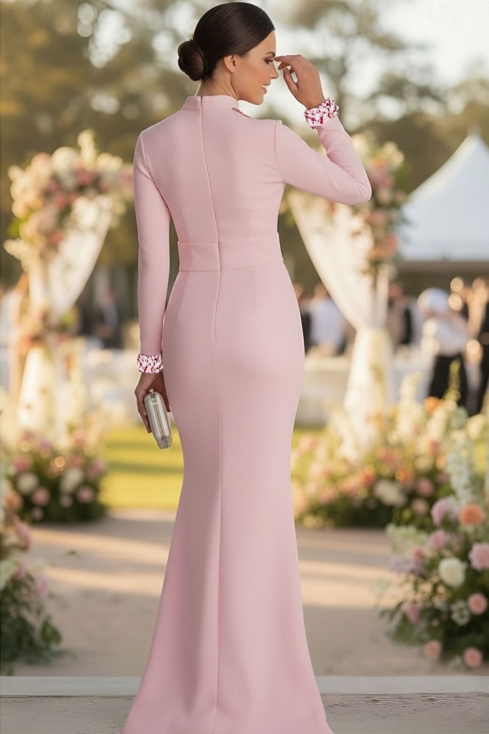 Vestido de Convidada de Casamento Sereia Trompete Cauda de Varredura Vestidos Formais Vestido de Festas Vestido da Mãe da Noiva Manga Longa Gola Alta Elegante Formal com Beading Lantejoulas de 2026 por $160.99 –P2