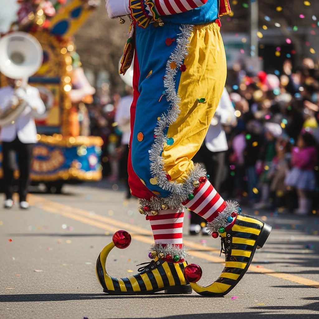 Zapatos de payaso a rayas de Mardi Gras para hombres rojos y amarillos punta puntiaguda con tacón curvado divertido ajuste cómodo perfectos para carnaval y disfraces de payaso 2026 - $64.99 –P13
