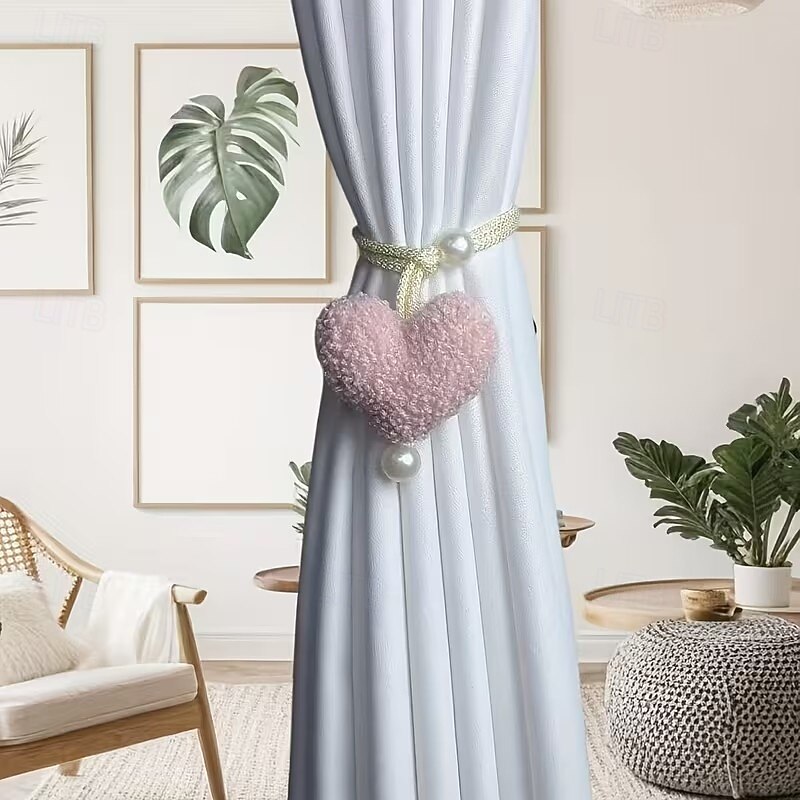 1/2 ks 3D plyšové korálkové závěsy ve tvaru srdce, dekorace na zavazování, síťka proti hmyzu, spona z lana 2026 - $9.99 –P8