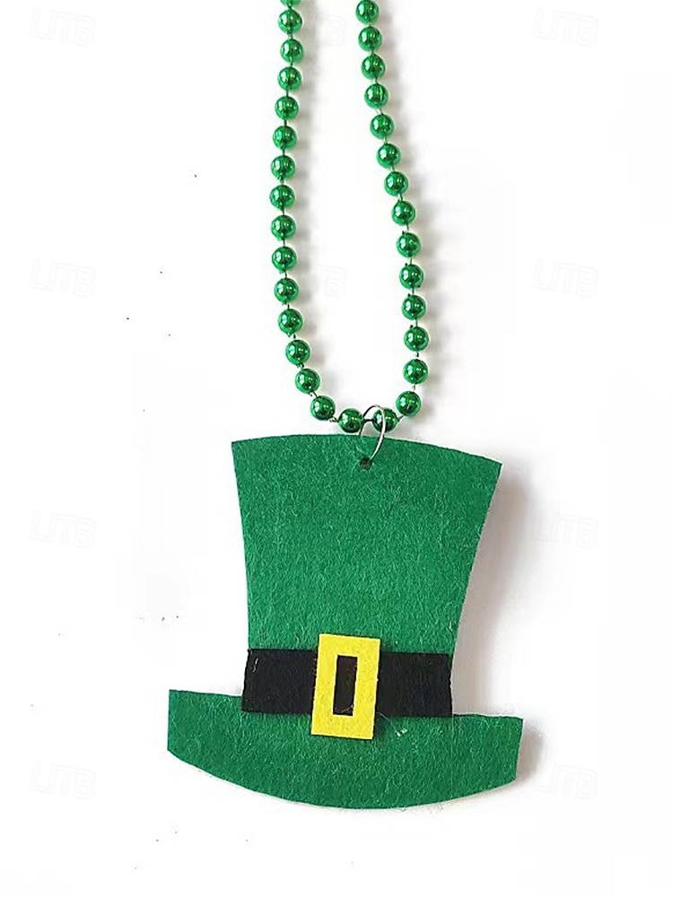 Halsband i akryl för kvinnor, St. Patrick's Day, med klöver- och hattmönster, flera stilar, gröna pärlor, perfekt för högtidsfiranden och festtillbehör. 2026 - $7.99 –P13