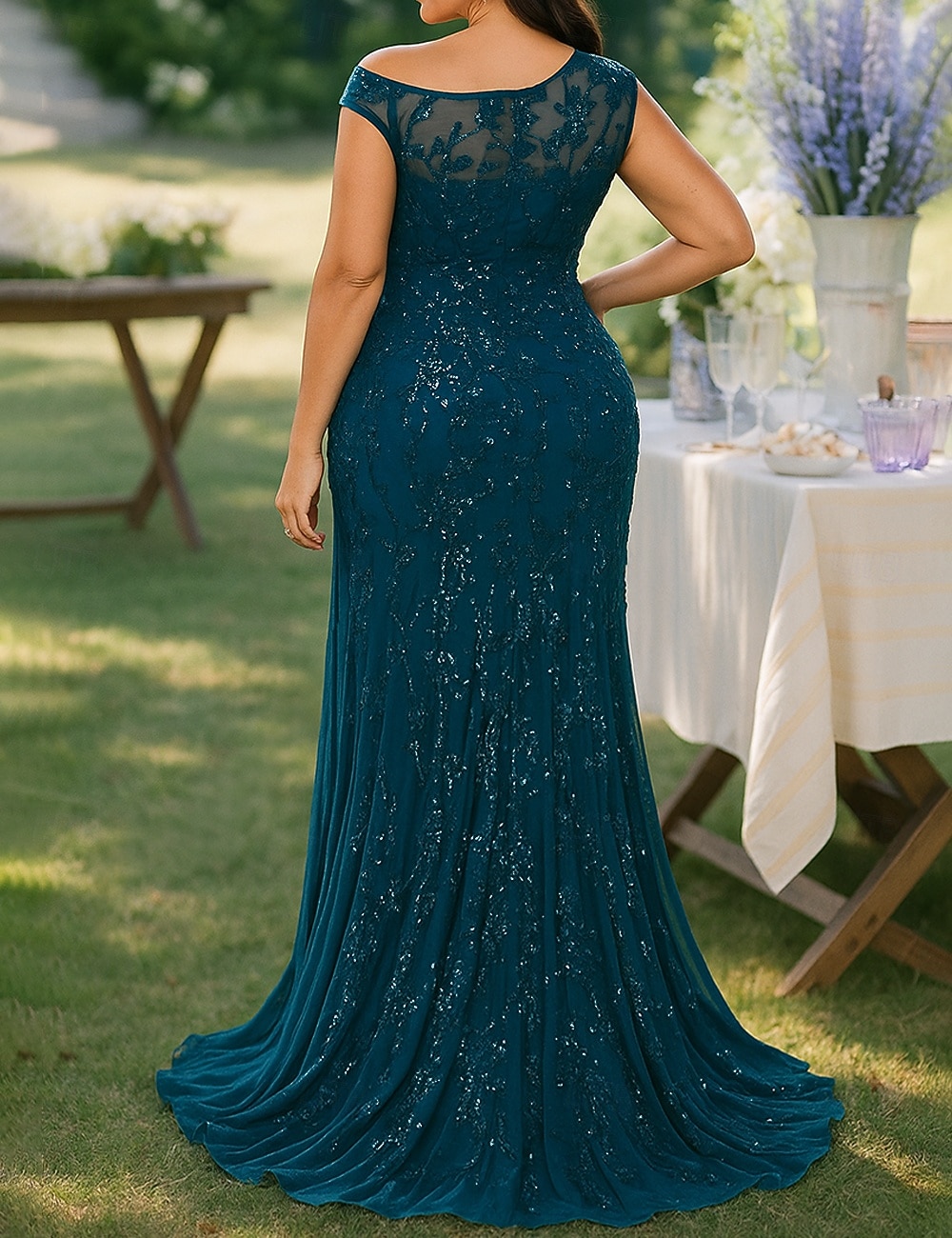 Schlauchkleid Bodenlang Abschlussballkleid Perlenbestickt Partykleid Brautmutterkleid Kurzarm Rundhalsausschnitt Elegant Vintage luxuriös Formeller Abend Hochzeitsfeier mit Perlenstickerei 2026 - $114.99 –P9