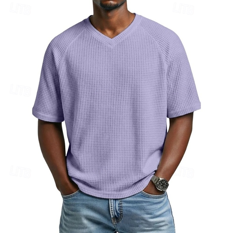 Men's Waffle T-shirt T Shirt Short Sleeve Shirt Tee Top Short Sleeve V Neck Summer Spring Solid Color Vintage Streetwear Stylish Raglan Sleeves Daily Outdoor Vacation Blue Army Green Dark Blue Top 2026 - $20.99 –P6