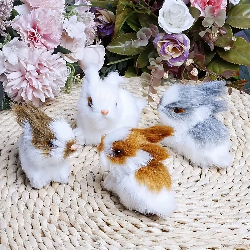 4 фигурки пасхальных кроликов ручной работы — универсальный праздничный декор для дома &полка для демонстрации, неэлектрическая, без перьев, идеально подходит для Рождества, Хэллоуина, Хануки, Дня 2026 - $25.99 –P1