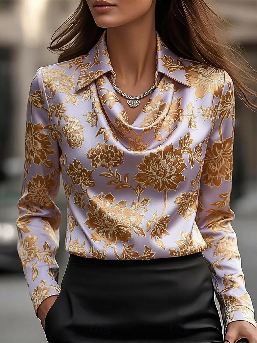 Damen Hemd Druck Drapiert Blumen Elegant Stilvoll Lässig Langarm Wasserfallausschnitt Normale Oberteile Täglich Arbeit Ferien Hellgrün Rosa Violett Frühling Herbst 2026 - $34.99 –P1