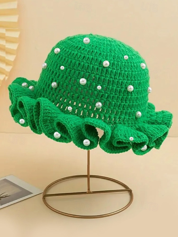 Gorro de punto con trébol y perlas para mujer, varios colores, perfecto para el Día de San Patricio, Carnaval y uso diario. 2026 - $18.99 –P6