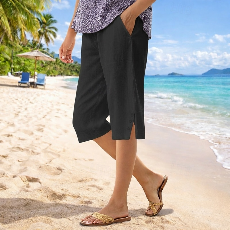 Per donna Pantaloncini in cotone e lino Pantaloni capri Chinos Shorts Vacanza Streetwear Casual Lunghezza al ginocchio Vita media Semplice Tasca Elastico in vita Traspirante Inelastico Quotidiano del 2026 a $9.49 –P4