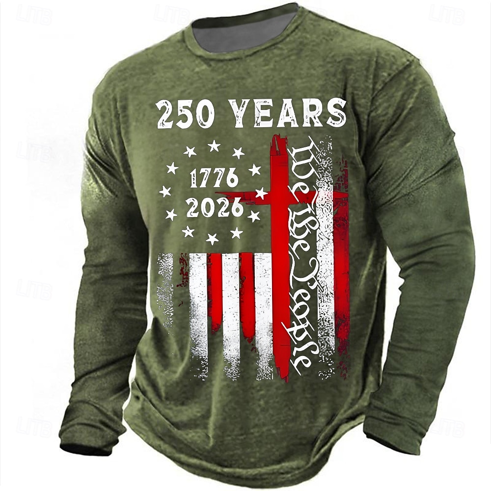 4. Juli 2026 250. Gedenktag Herren 3D-Druck Rundhals Langarm T-Shirt Lässiger Alltag 2026 - $23.99 –P2