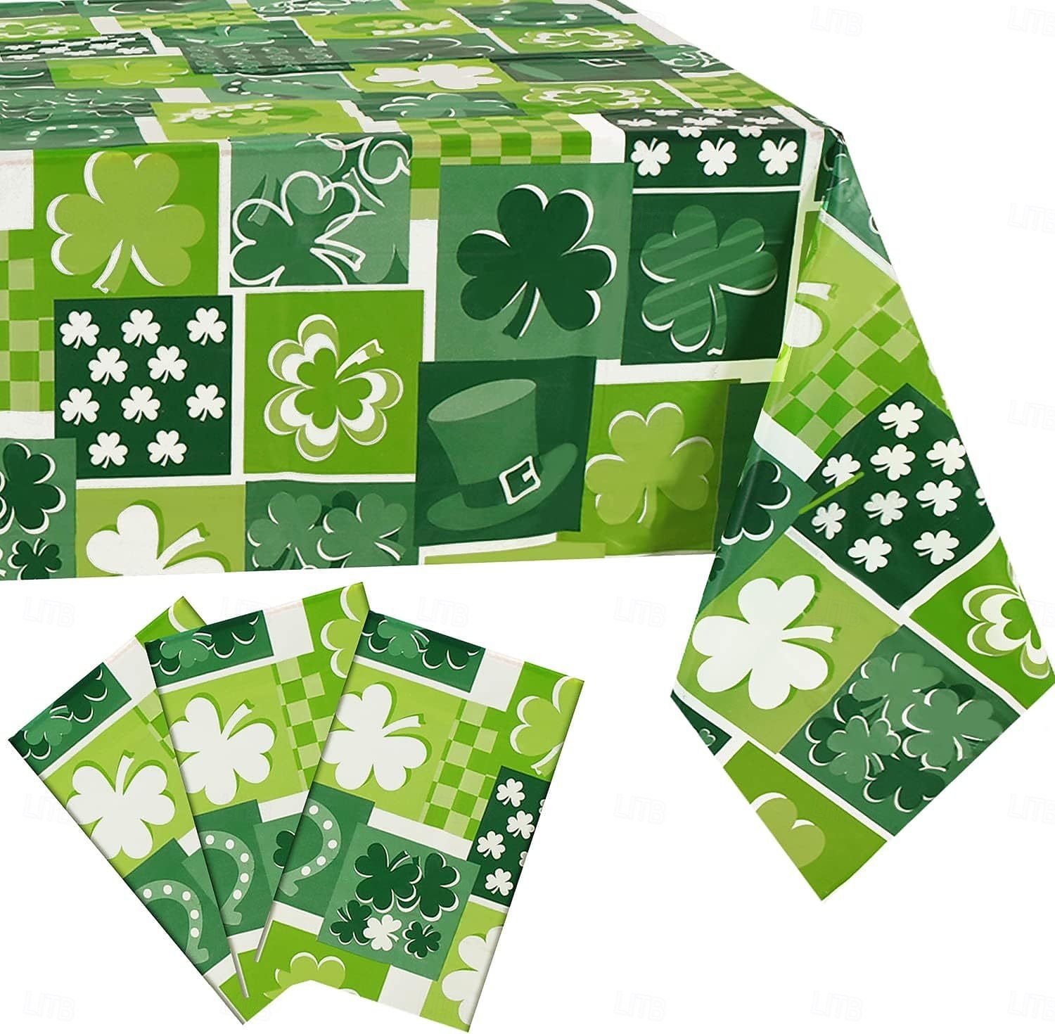 Plastiktischdecke zum St. Patrick's Day, grünes Kleeblattmuster, irisches Kleeblattmotiv, festliche Tischdecke für die Feier zum St. Patrick's Day. 2026 - $6.49 –P7
