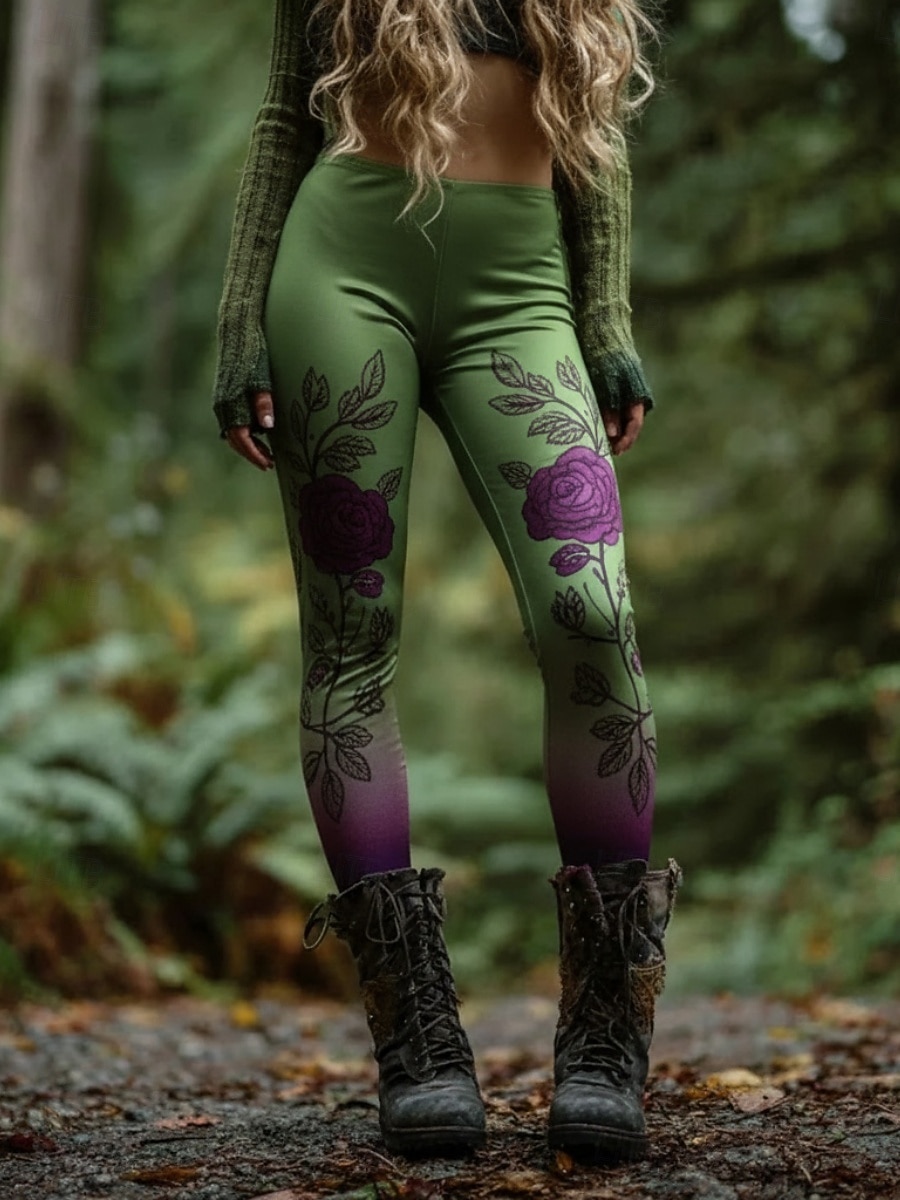 Pentru femei Jambiere Colanți confortabili Vacanță Epocă Stilul etnic Lungime totală Talie Înaltă Floral Grafic Imprimare Comfortabil Strech Casual Zilnic În aer liber Mov Închis Mov Verde Primăvar 2026 - $20.99 –P1