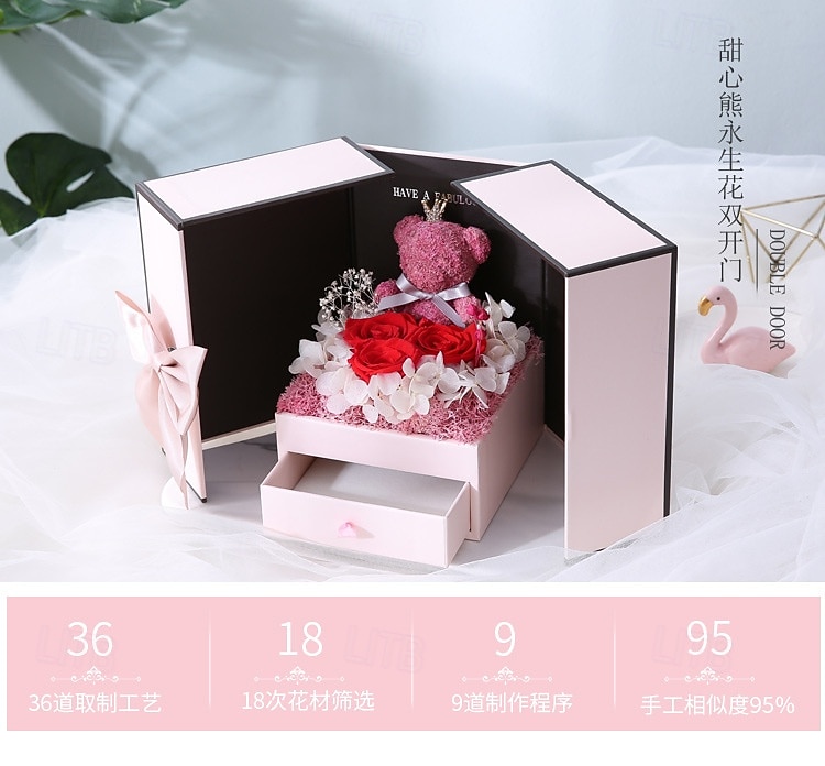Presentes para mulheres, urso de musgo com rosa vermelha preservada e colar, presentes românticos e eternos para o Dia dos Namorados com caixa de presente, caixa de joias com rosas para mães e de 2026 por $47.99 –P8