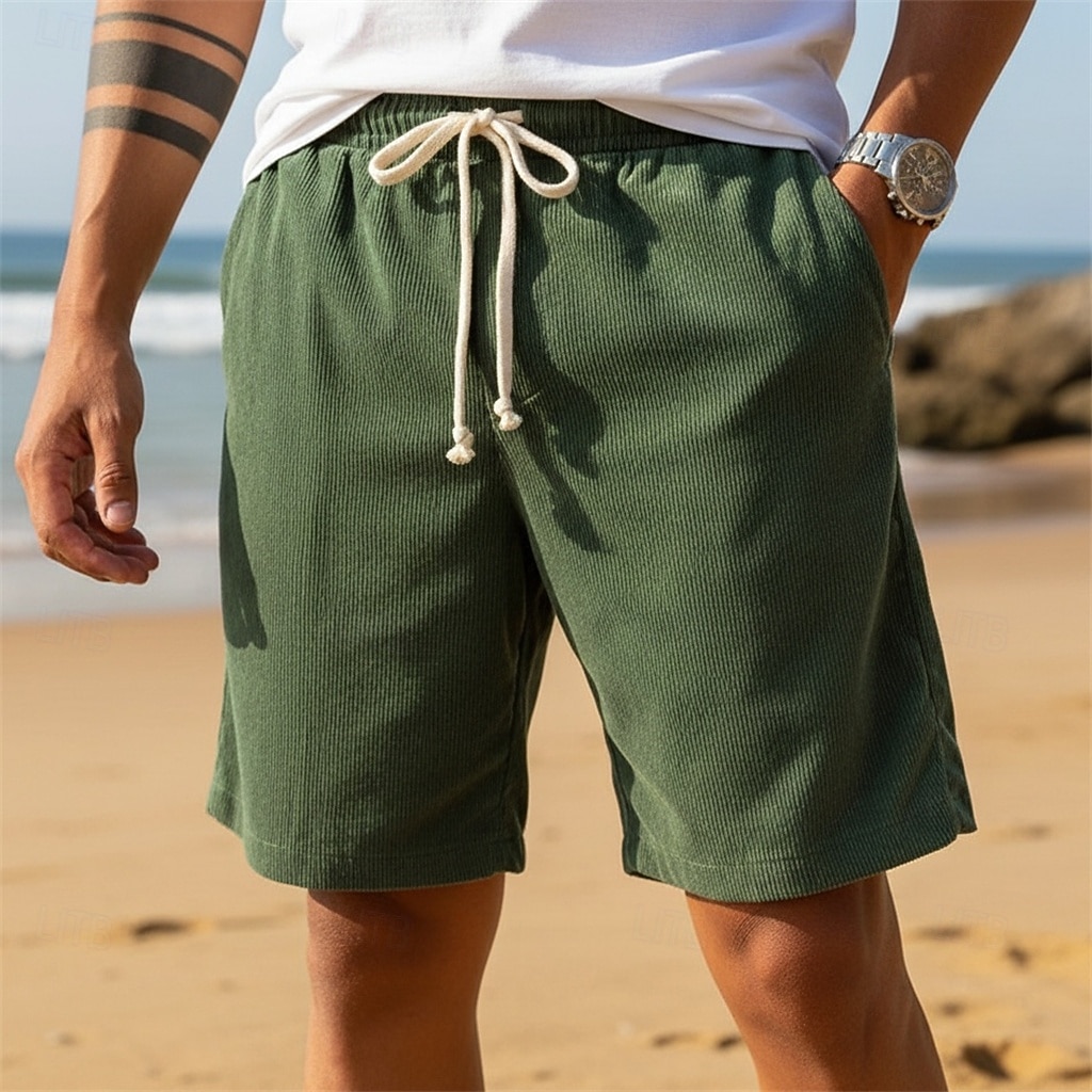 Herr Sommarshorts Beach Shorts Casual shorts Manchester Shorts Snörning Elastisk midja Ensfärgat Komfort Knelängd Dagligen Utomhus Helgdag Semester Mode Marinblå Kaki Microelastisk 2026 - $17.99 –P4