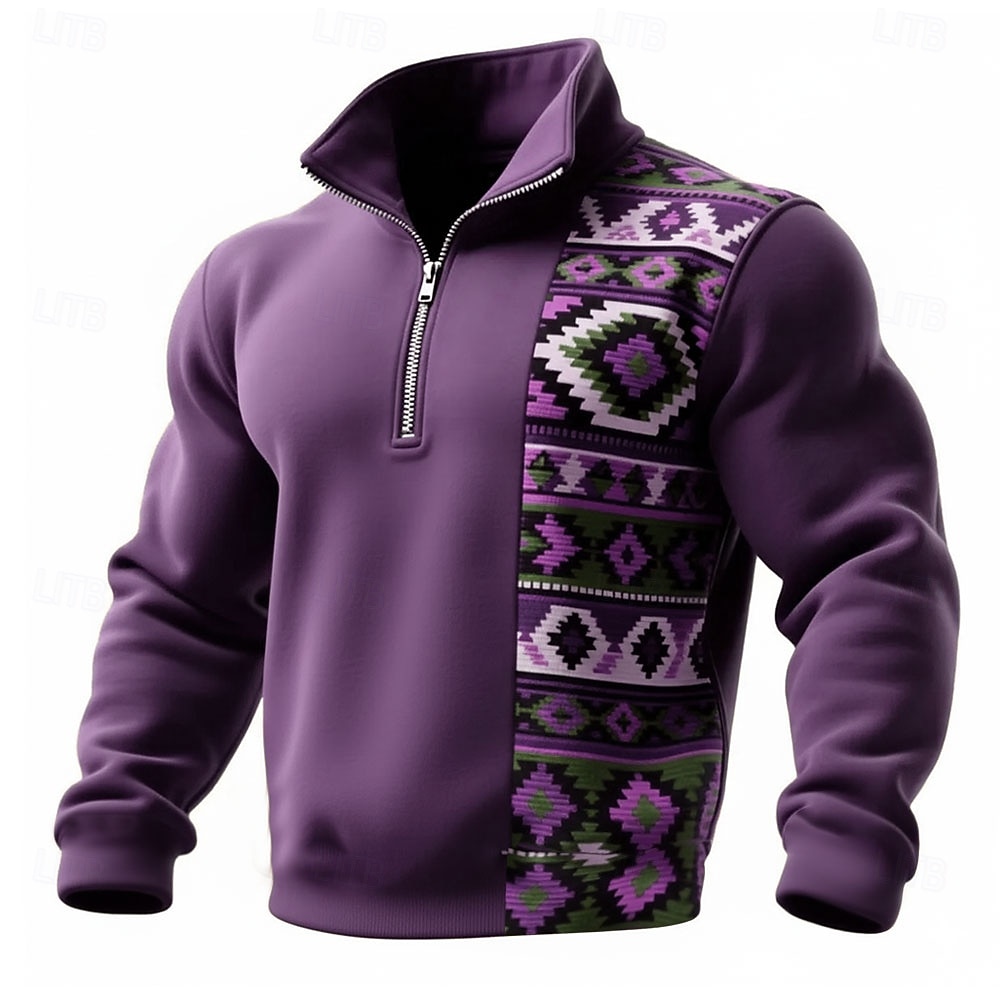 Herr Geometrisk Rutig Stam Tröja Sport Mode Ledigt Blixtlås Hem Streetwear Arbete Fest Blå Purpur Brun Grön Höst Alla årstider Designer S M L XL XXL XXXL 2026 - $28.99 –P2