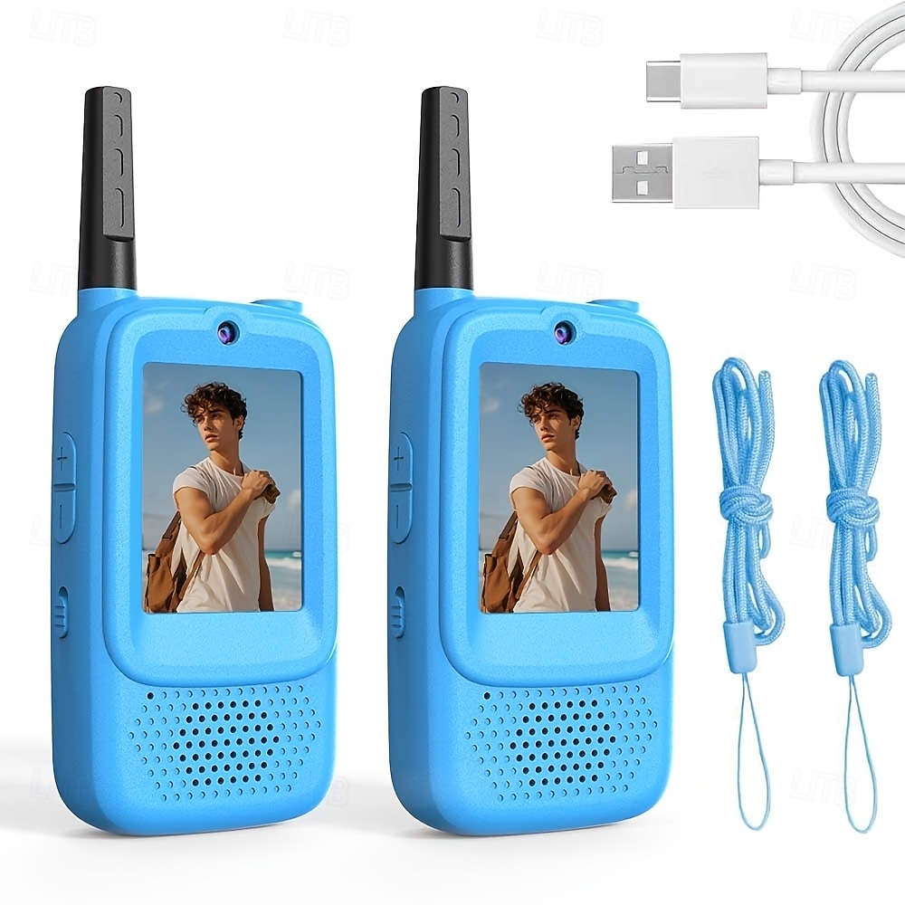 gyerek videós walkie-talkie-k, 2 db-os újratölthető játék kamerával &képernyő, nagy hatótávolságú kétirányú rádiók fiúknak és lányoknak, szabadtéri kalandkempingjátékok, születésnapi karácsonyi 2026 - $47.99 –P3