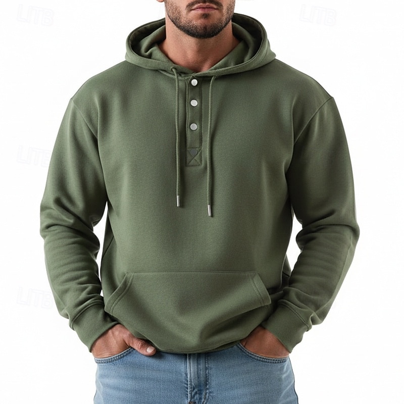 Men's Hoodie Pullover Hoodie Sweatshirt Button Up Hoodie Blue Apricot Wine Red Black Light Green Hooded Plain Kangaroo Pocket Casual Daily Sports & Outdoor Streetwear Cool Sportswear Spring & Fall 2026 - $24.99 –P3