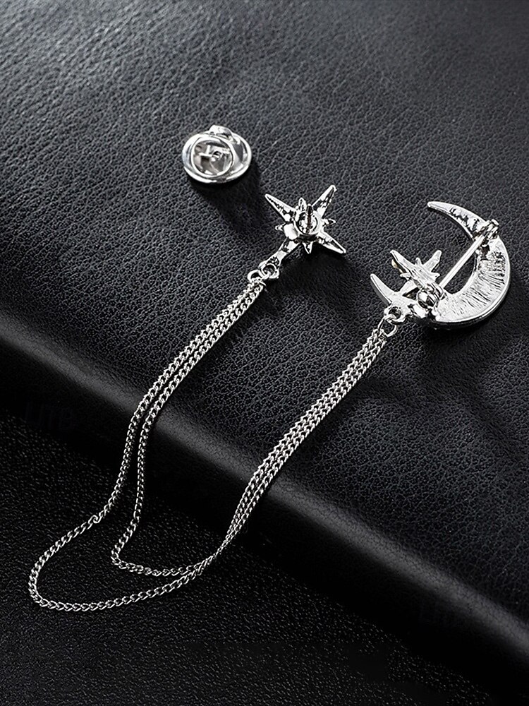 Broche pour homme en alliage de faux diamants en forme de lune et d'étoile, disponible en or et en argent, parfaite pour les mariages et les événements formels. de 2026 ? $9.99 –P5