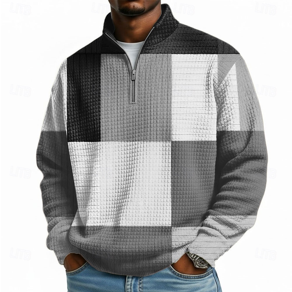 Herren Karomuster Waffel Pullover Mode Täglich Klassisch Lässig Stehkragen Viertelreißverschluss Heim Outdoor Büro Arbeit Blau Braun Grün Grau Reißverschluss Herbst Winter Designer S M L XL XXL XXXL 2026 - $32.99 –P4