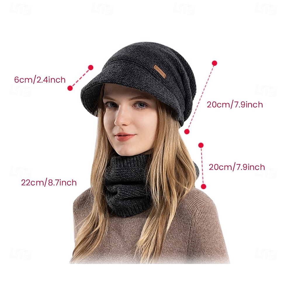 Ensemble bonnet et cache-cou en maille pour femme, bonnet thermique doublé polaire avec visière et protection des oreilles, ensemble bonnet et écharpe chauds en maille pour les voyages de ski et de 2026 ? $21.99 –P1
