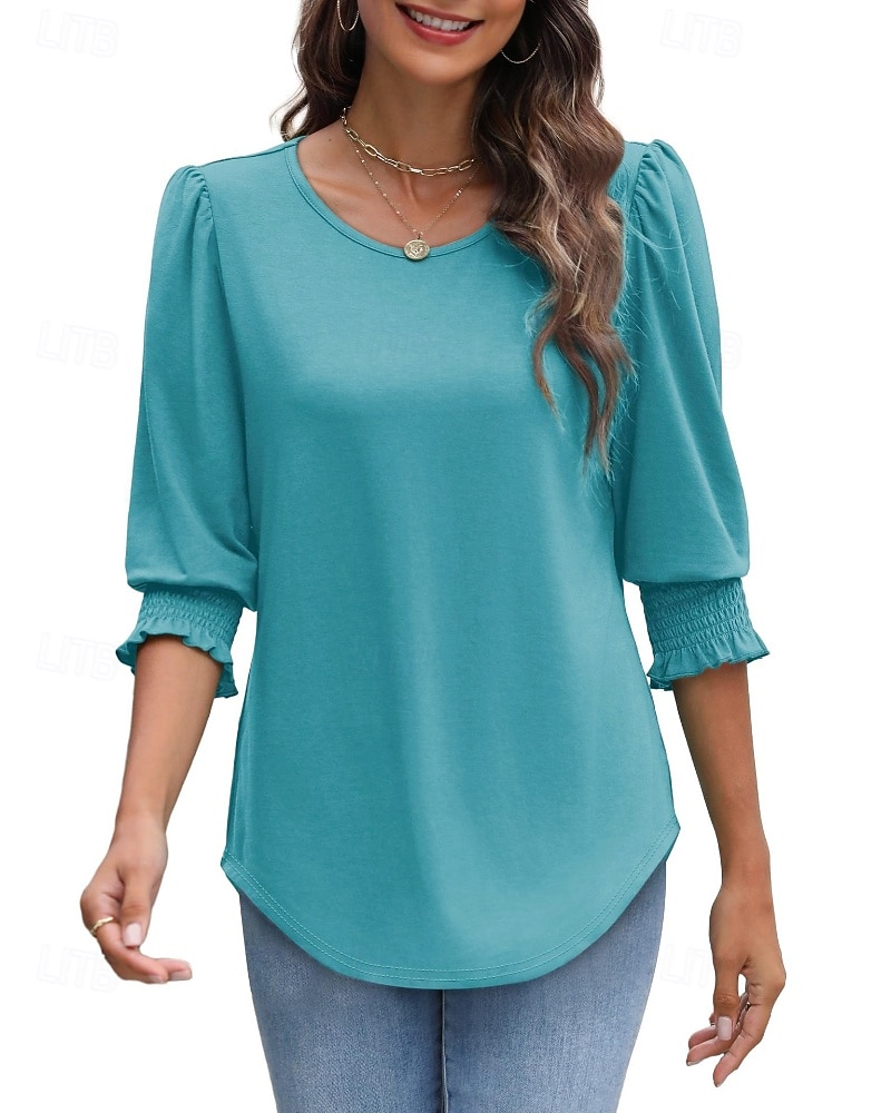 Per donna Maglietta Semplice Casual Manica 3/4 Girocollo Top Regolari Quotidiano Uscire Weekend Blu Nero Bianco Rosso Primavera Autunno del 2026 a $25.99 –P10