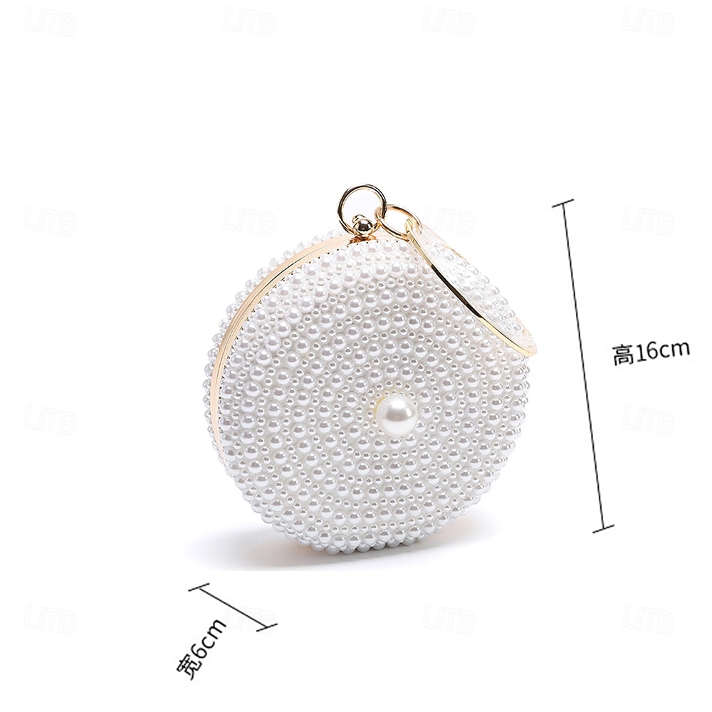 Women's Wallet Evening Bag Evening Bag Coin Purse Leather Party Wedding Party Pearls Solid Color Gold / White Almond 2026 - $42.99 –P11