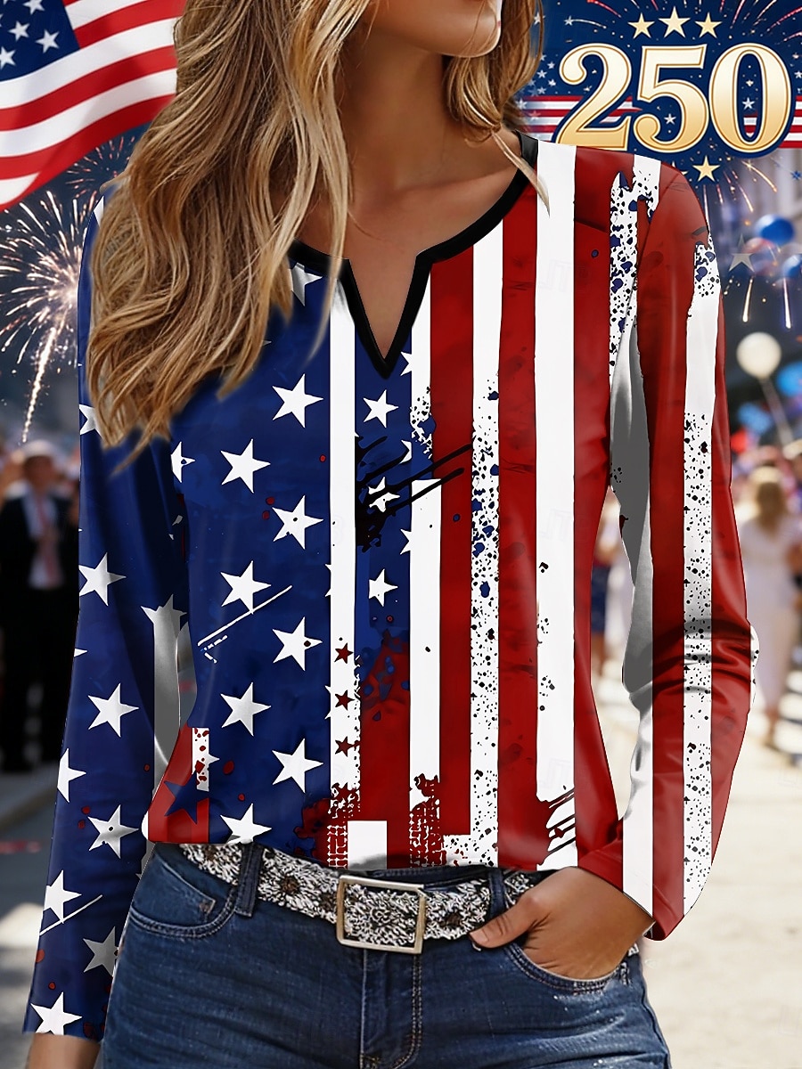 Ημέρα Ανεξαρτησίας Αμερικανική Επέτειος Πατριωτική Γυναικεία T-Shirt Γραφικό Σημαία Vintage Στυλάτο Σύγχρονο Μακρύς Μανίκι Σημείο Ρυθμισμένα Κορυφαία Καθημερινή Εκτύπωση Σαφή Μπλε Μαύρο Κόκκινο 2026 - $24.99 –P1