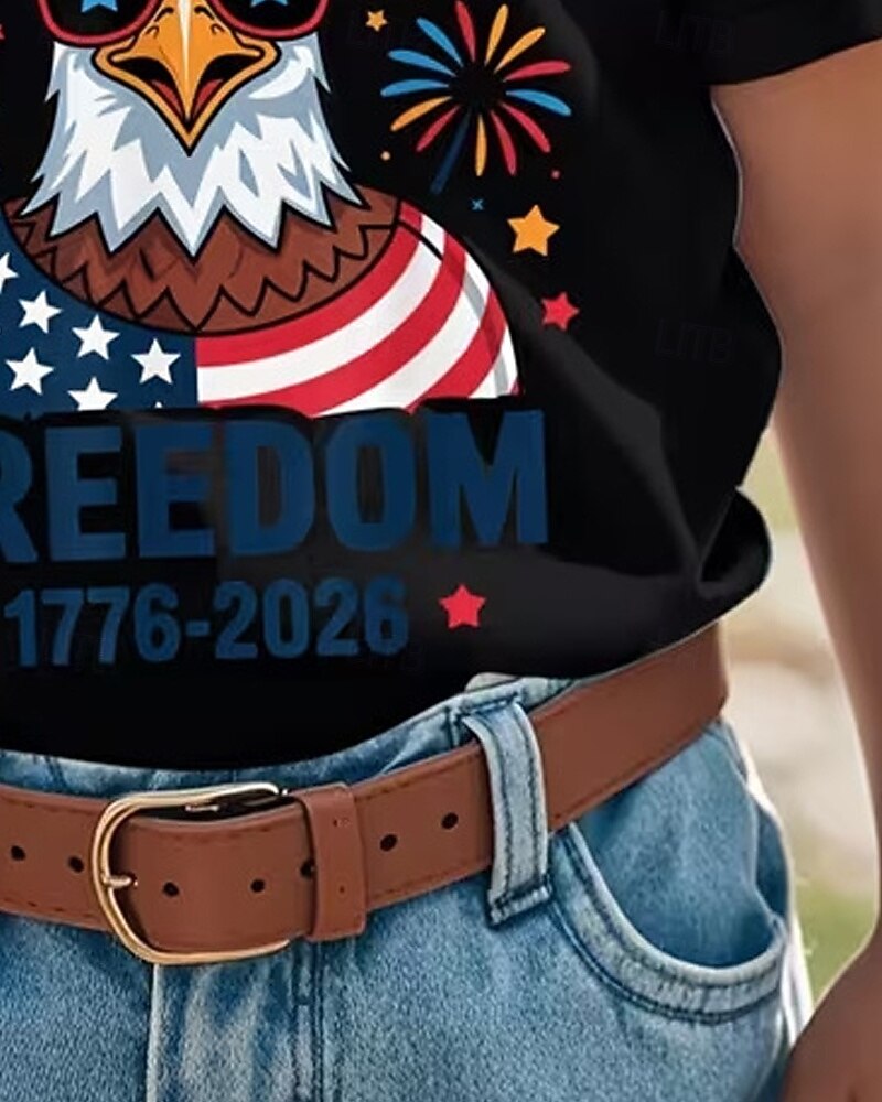 100% Baumwolle Kinder Mädchen Schwarz Grafik Adler 250-jähriges Jubiläum Amerikanische US-Flagge für Kinder T-Shirt Rundhalsausschnitt Kurzarm Täglich Streetwear Aktiv Urlaub Lässig Drucken Sommer 2026 - $18.99 –P8