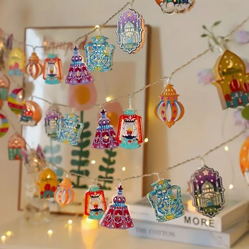 șir de lumini decorative din fier forjat Ramadan Eid 3m-20leds felinar castel stea lună atmosferă lumină decorativă baterie AAA sursă de alimentare USB 2026 - $19.49 –P1