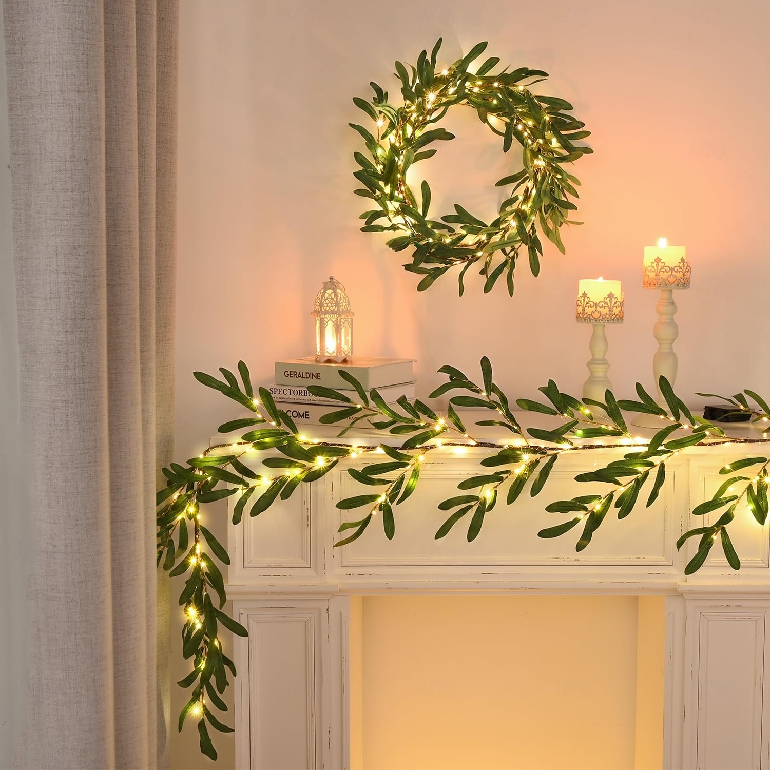 Eucalyptus leaves, olive leaves, simulated leaves, rattan strips, light string, 1.8M-96Leds, AAA waterproof timed battery box, holiday wedding party, indoor and outdoor atmosphere decoration props 2026 - $25.99 –P2