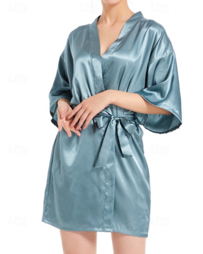 Women's Robe Casual Soft Satin Pure Color Daily Home Bed Short Sleeve V Neck Black White Light Green Pink Navy Blue Summer Regular Fit 2026 - $22.99 –P6