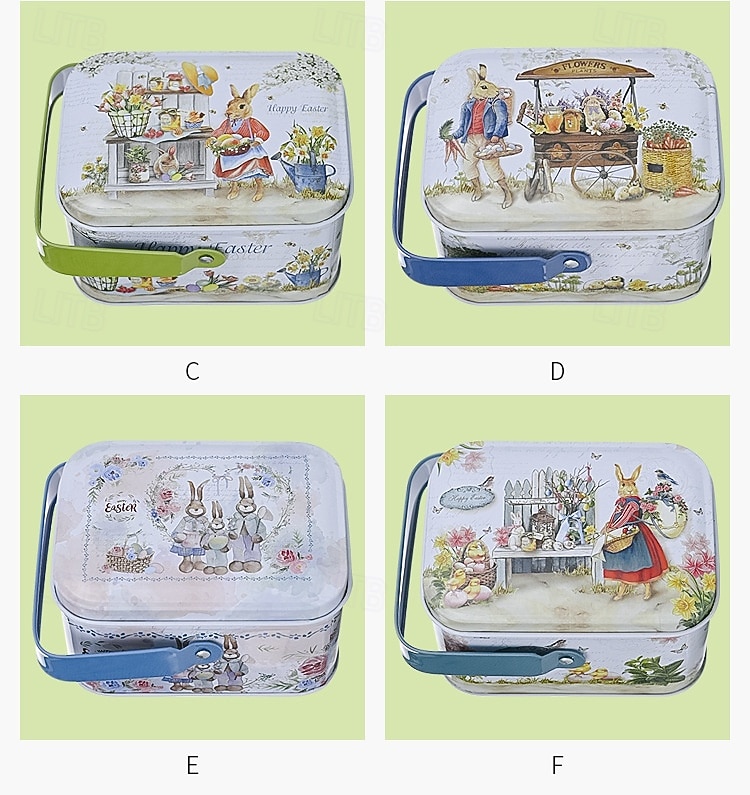 Συσκευασία 6 κουτιών δώρου με δημιουργικά πασχαλινά τενεκεδάκια, κουτιά δώρου με μπισκότα και λαγουδάκι, φορητά κουτιά δώρου με πασχαλινές λιχουδιές, διακοσμητικά μεταλλικά κουτιά δώρου 2026 - $20.99 –P11