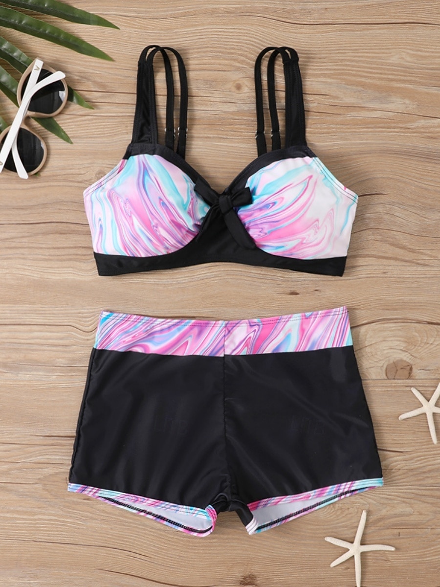 Dame Bikini 2 Delt Badedrakt Boho Shorts Slim Uten Rygg Ferie Strand Bekledning Fargeblokk Geometrisk V Hals Uten Ermer Badedrakter 2026 - $19.99 –P12